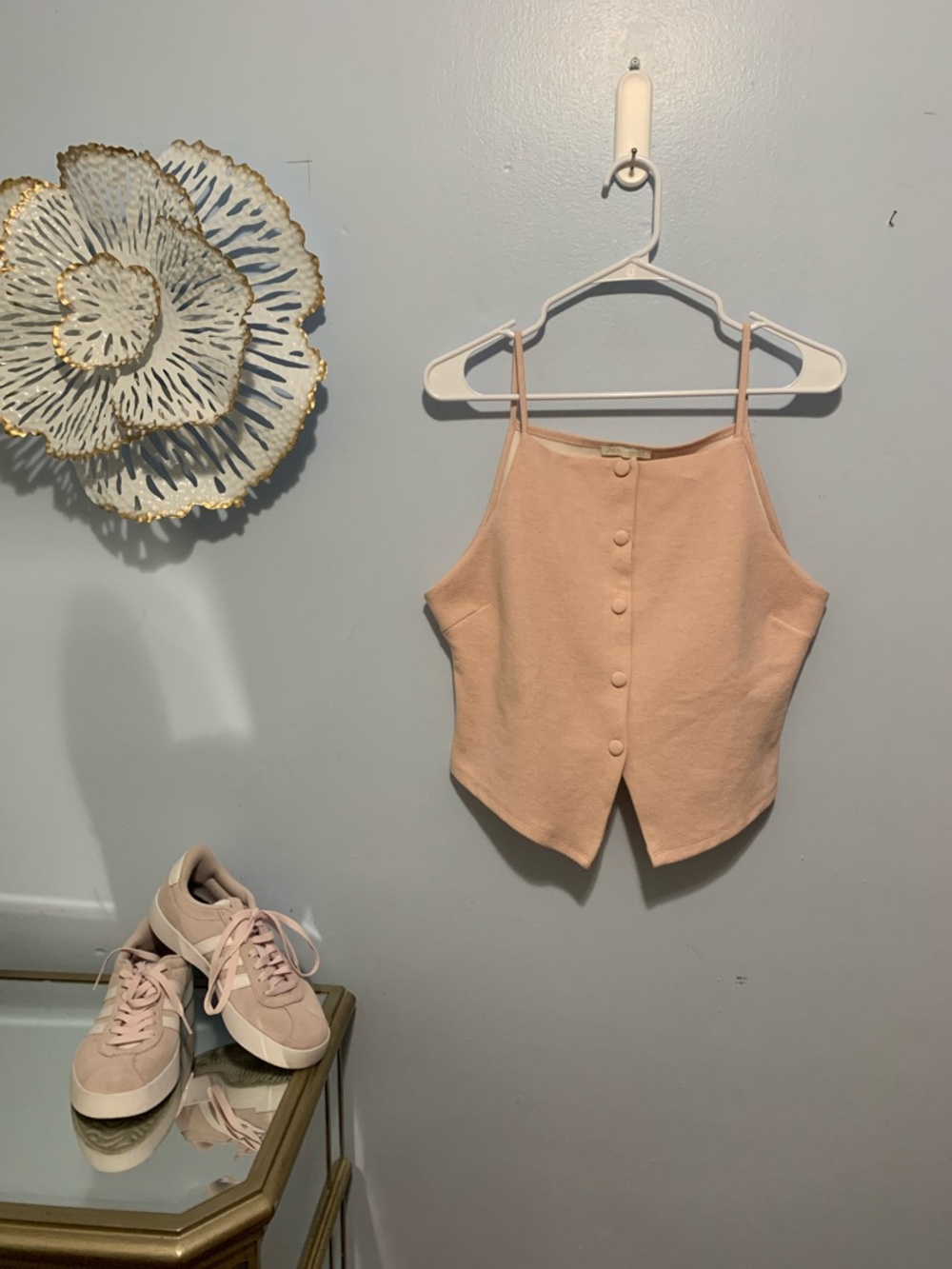 Zara soft pink Button-Front Spaghetti Strap top size large
